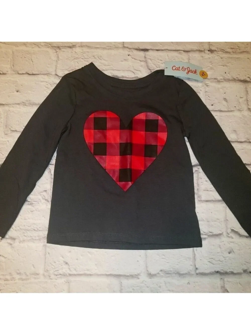 Cat & Jack  Charcoal Grey L/S Buffalo Plaid Heart Shirt Various Sizes